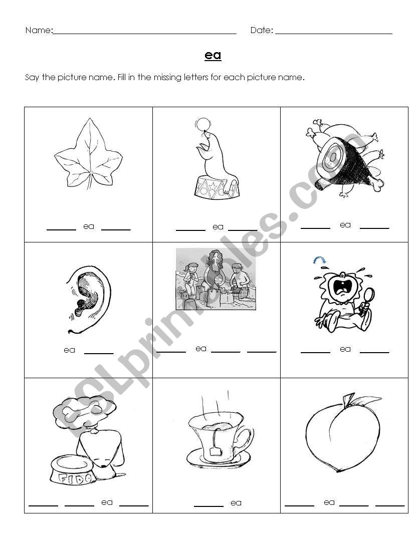 Long e (ea)  worksheet