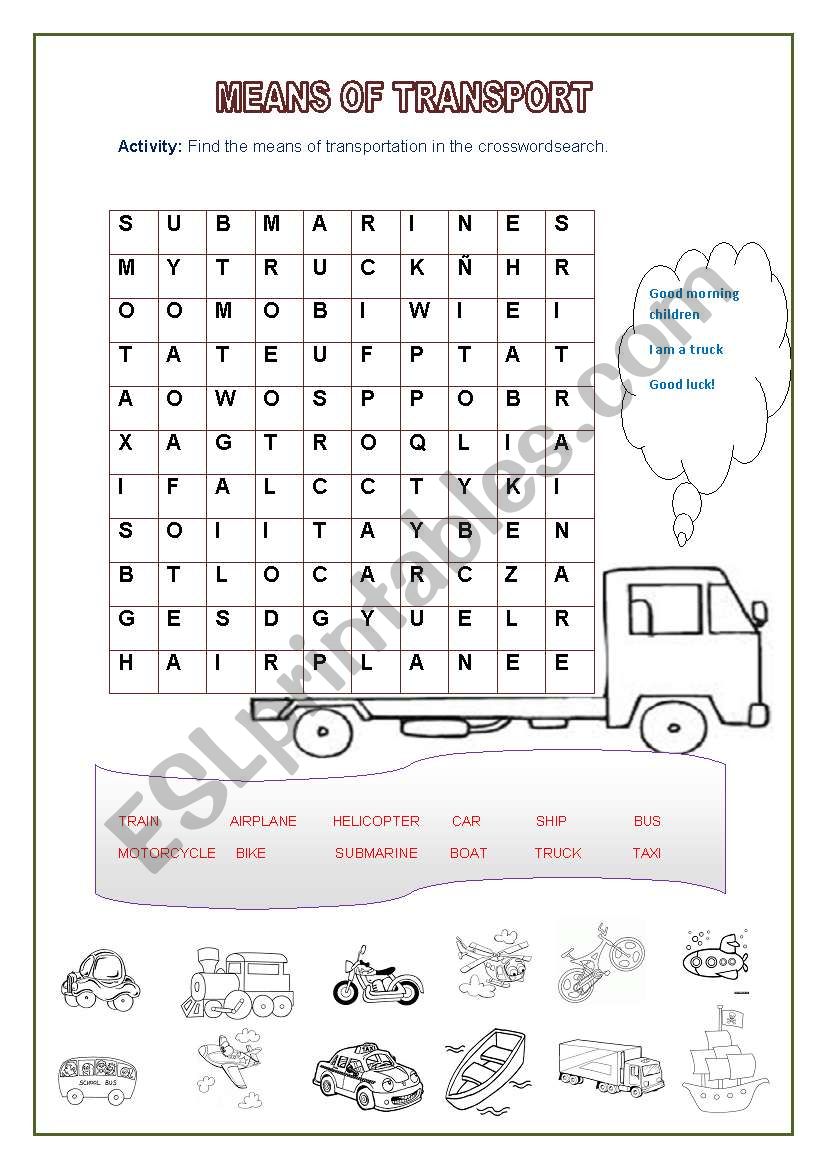 means of transport worksheet