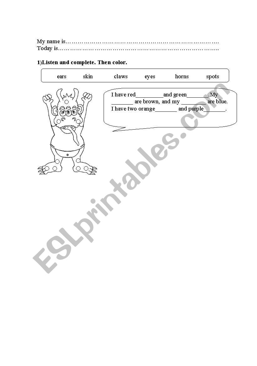 monster worksheet