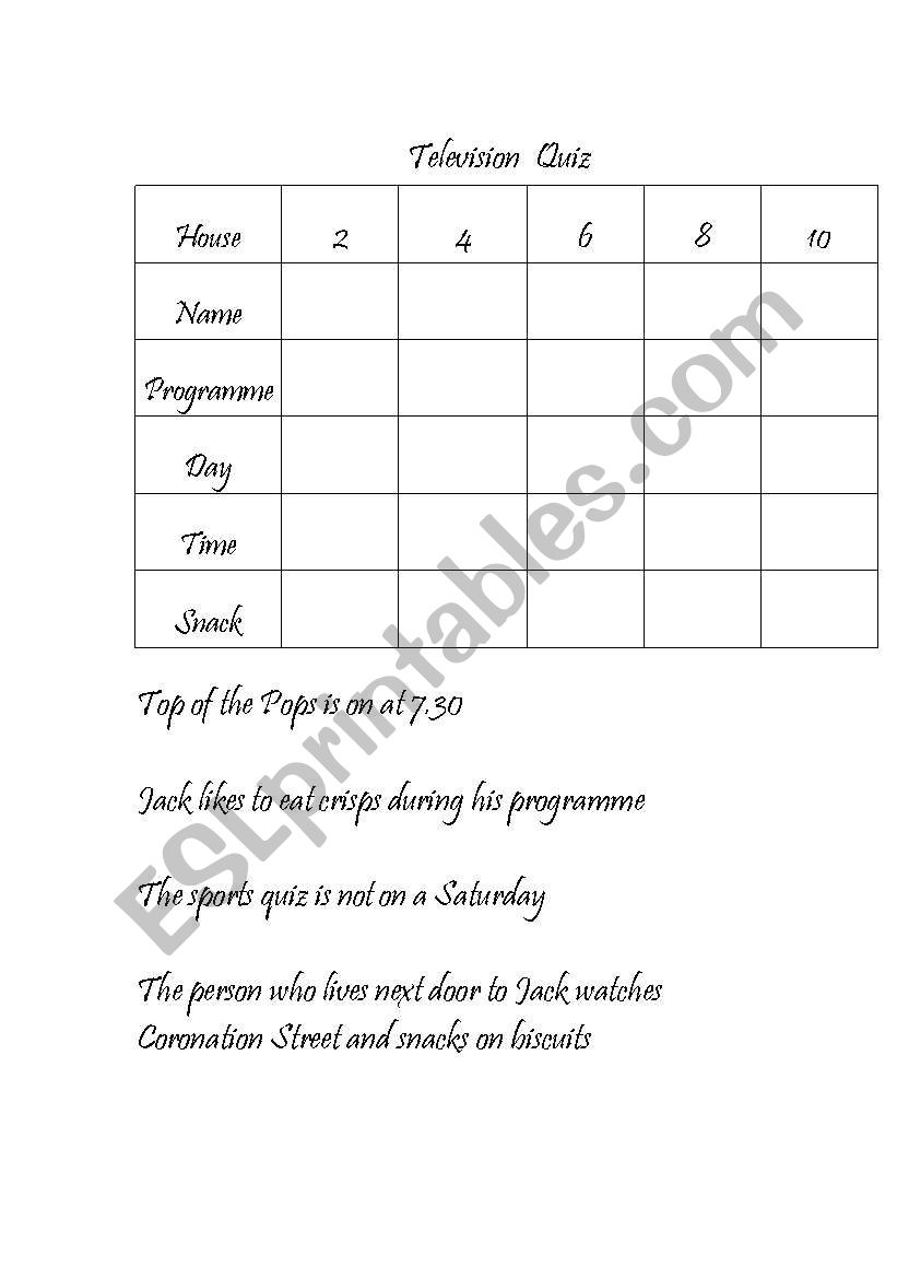 Television Logic Quiz worksheet