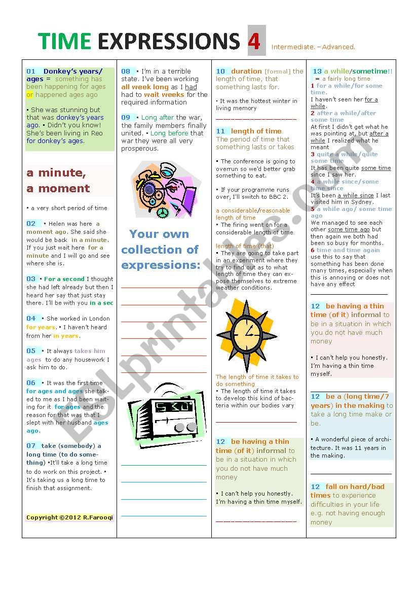 Time EXPRESSIONS PART4 worksheet