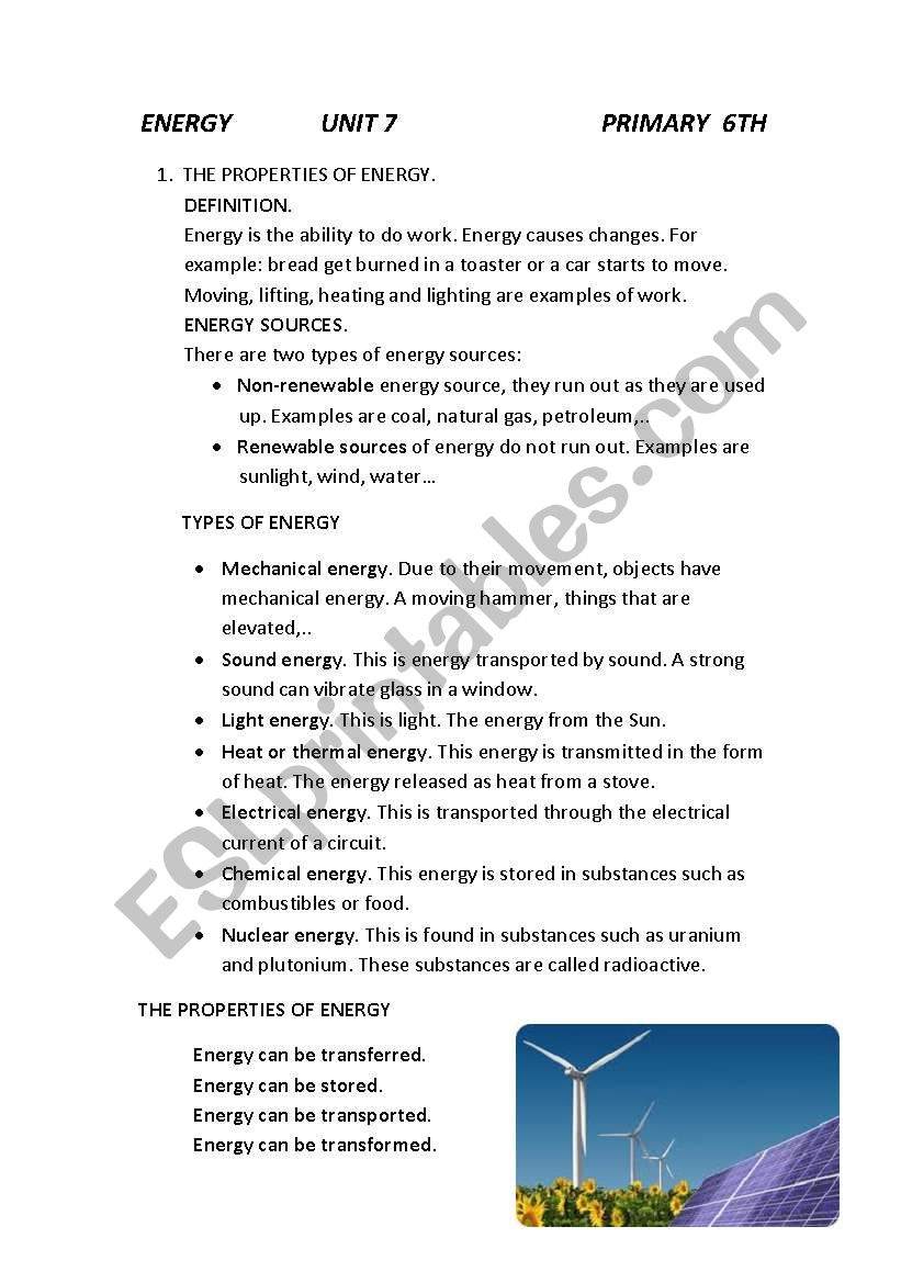 energy worksheet