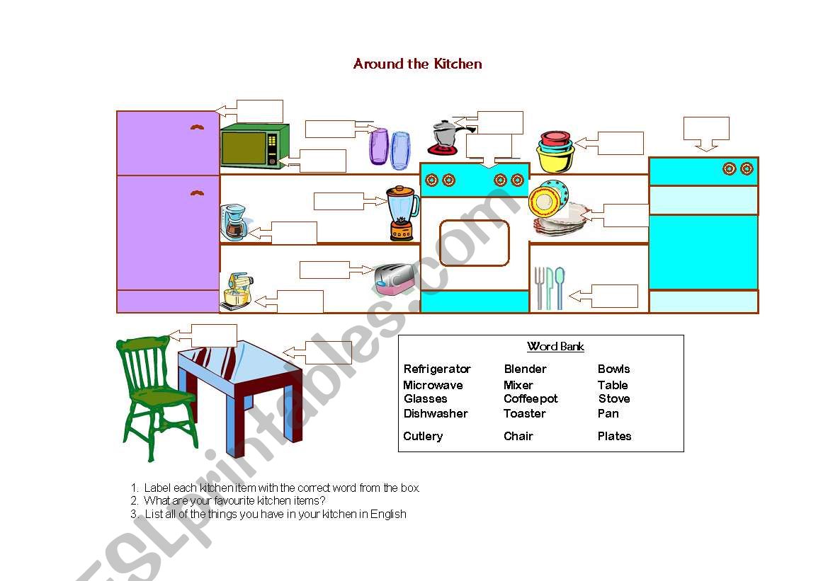 Around the kitchen worksheet