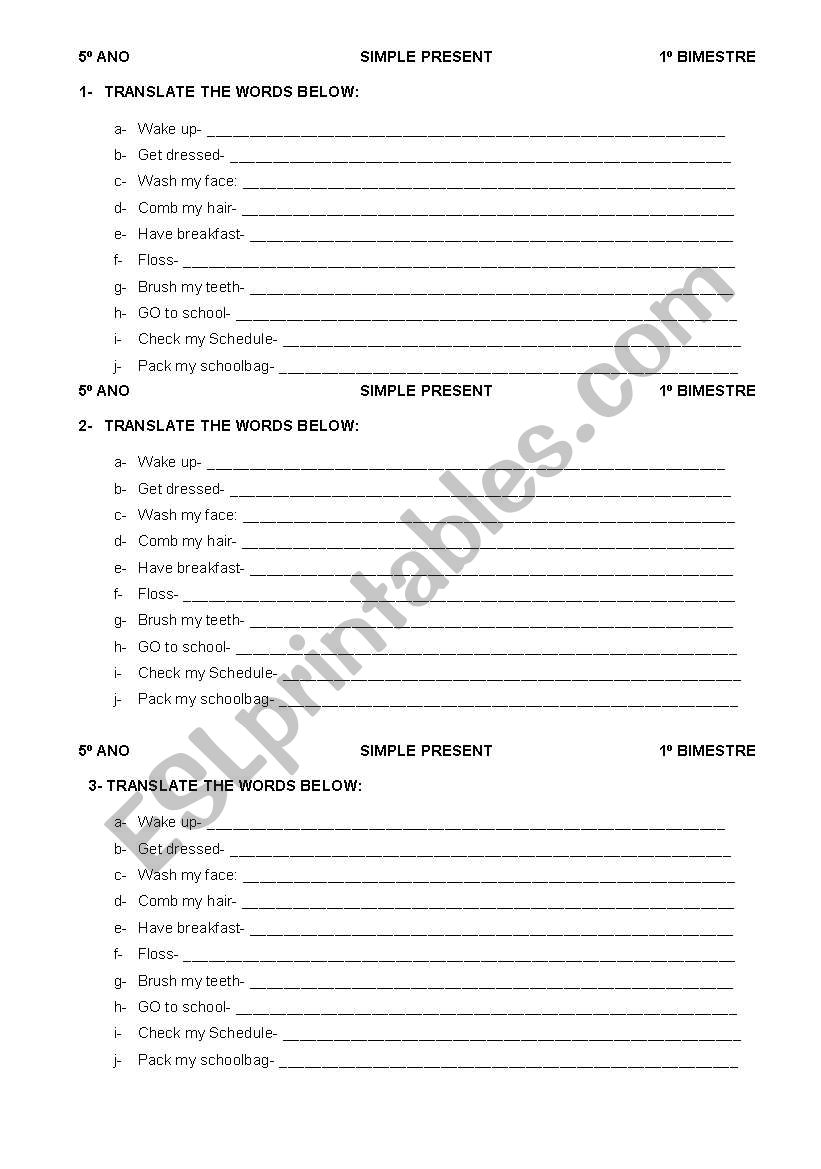 Routine worksheet