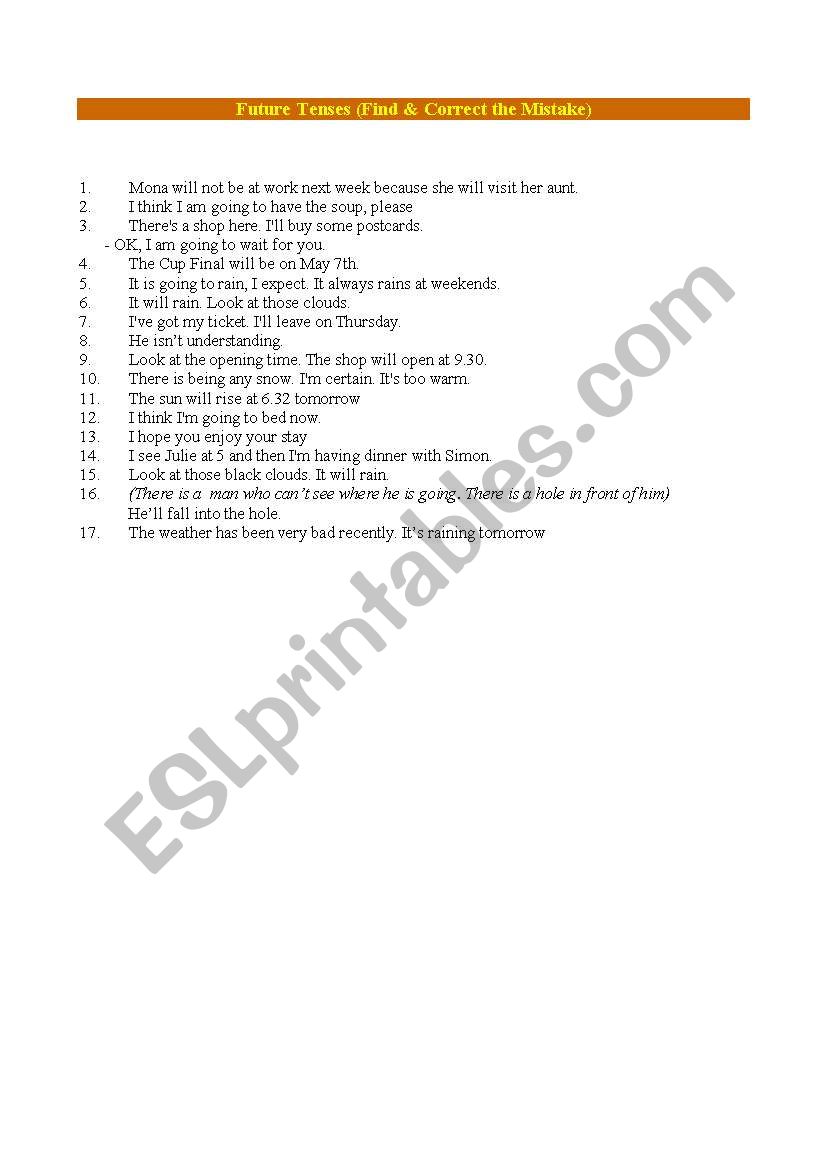 Simple Future revision - Find & correct the mistake