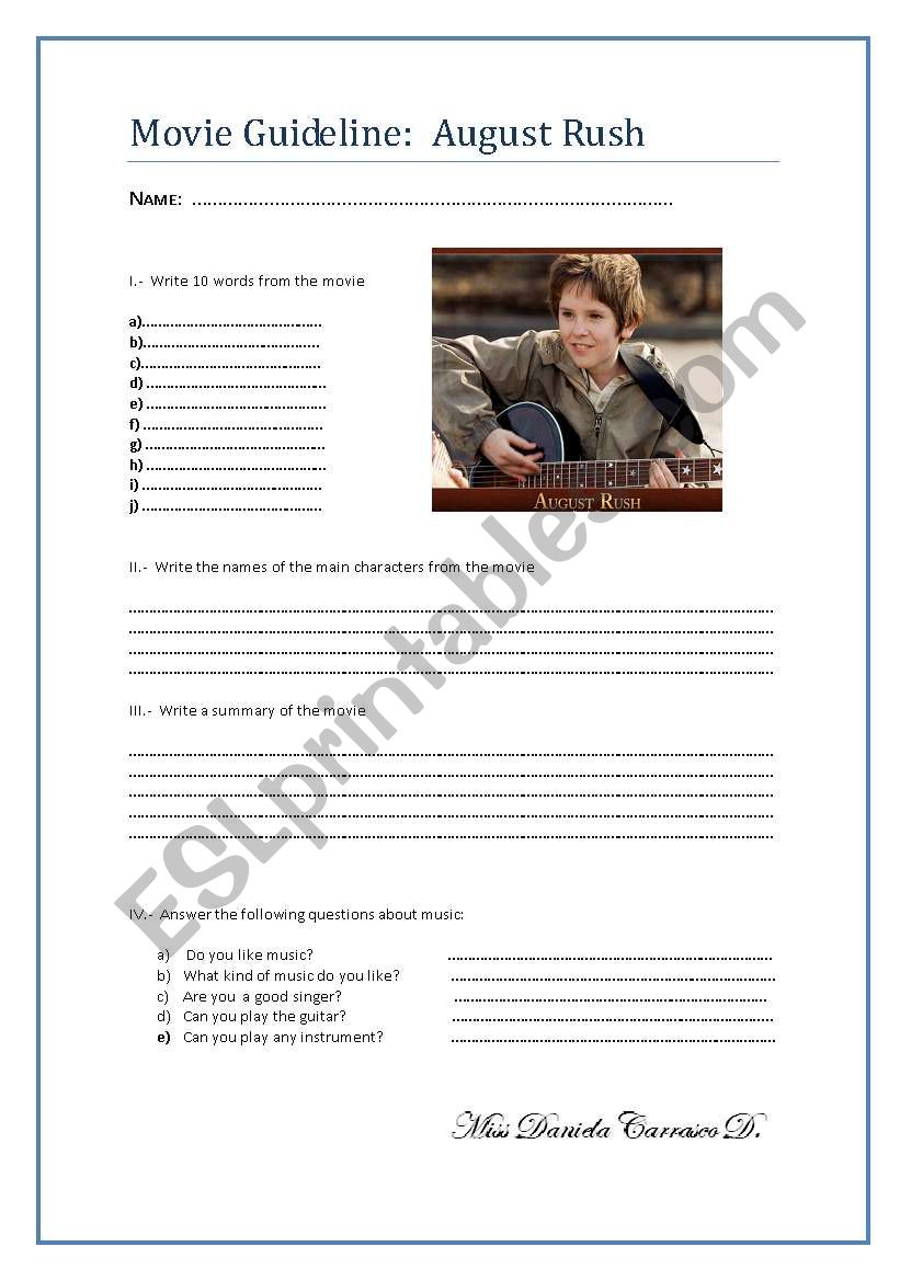 August Rush Worsheet worksheet