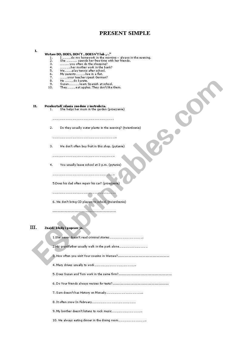 Present Simple Excersises worksheet