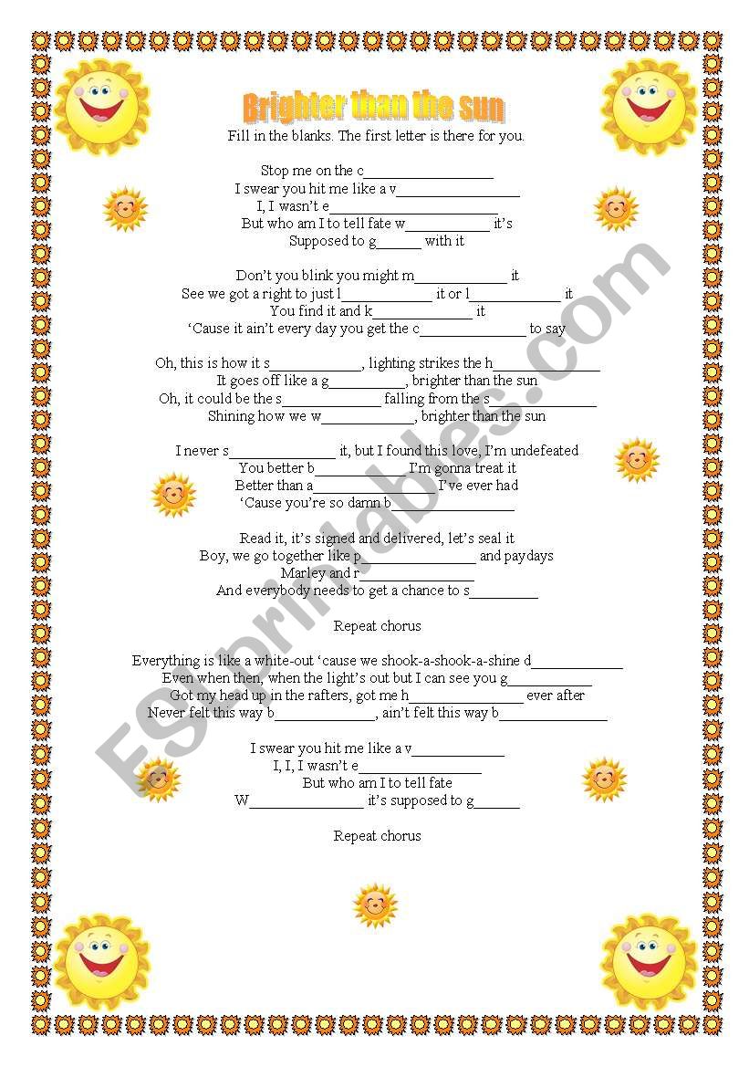 Brighter than the sun worksheet