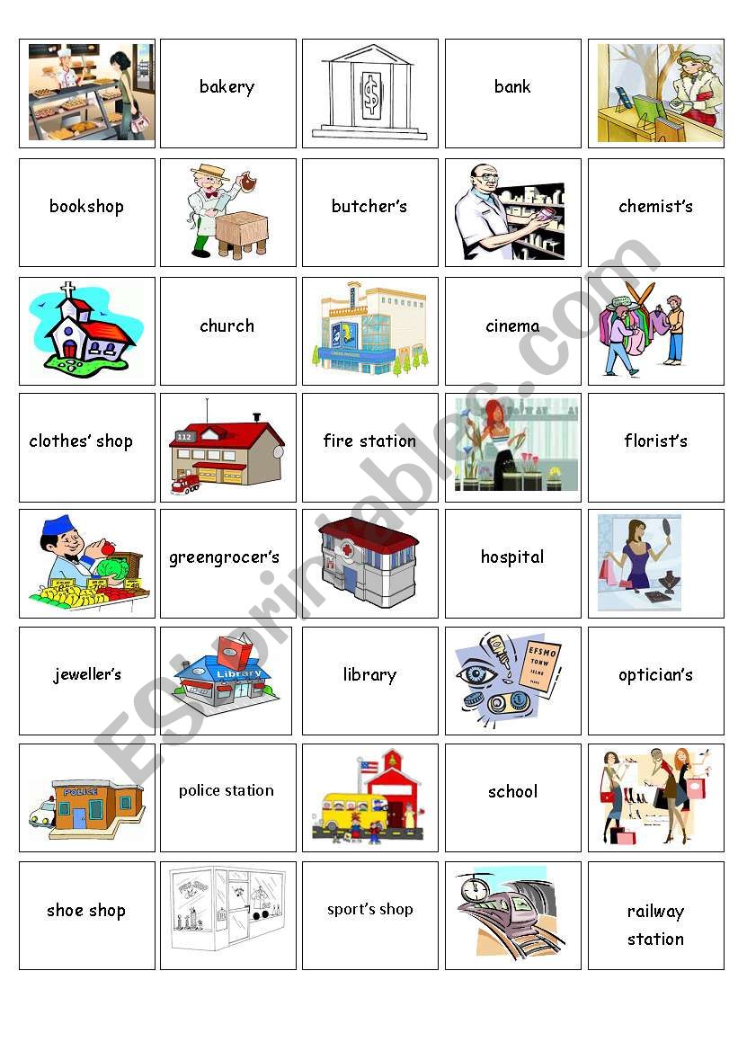 Places in town - memory card worksheet
