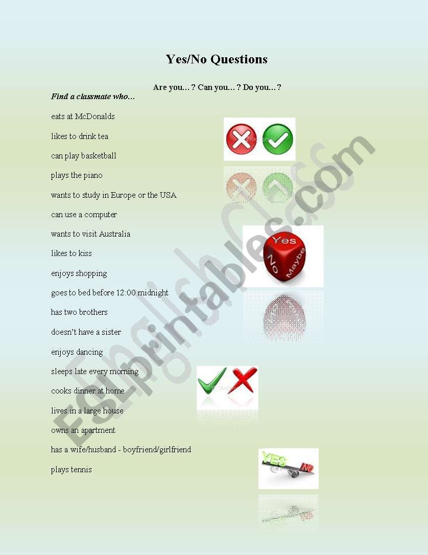 Yes/No Questions worksheet