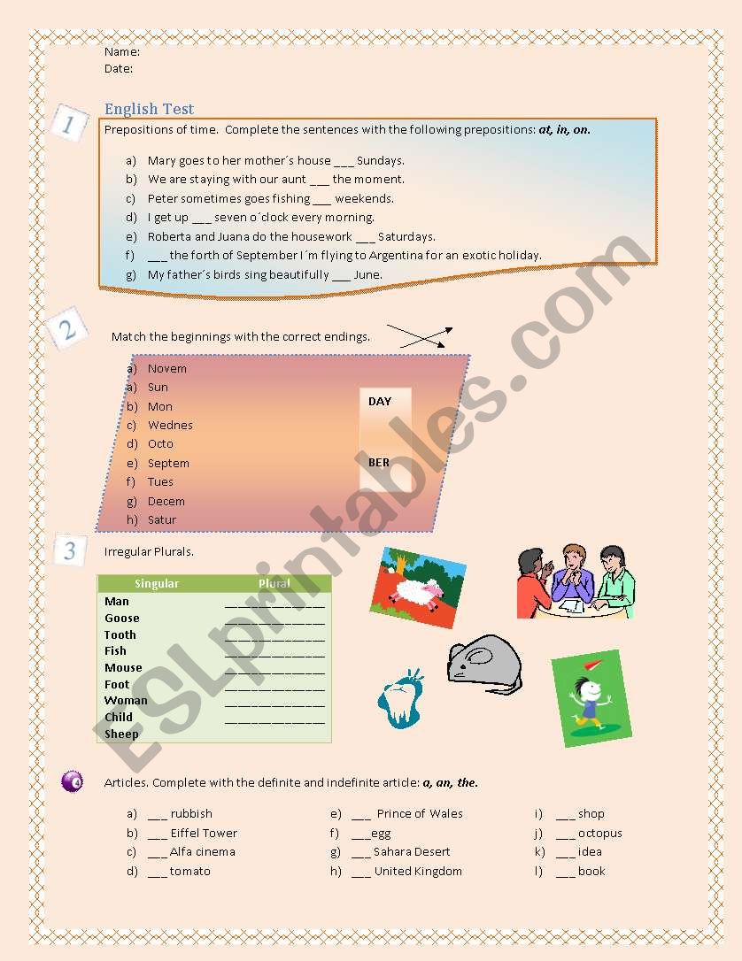 English Test worksheet