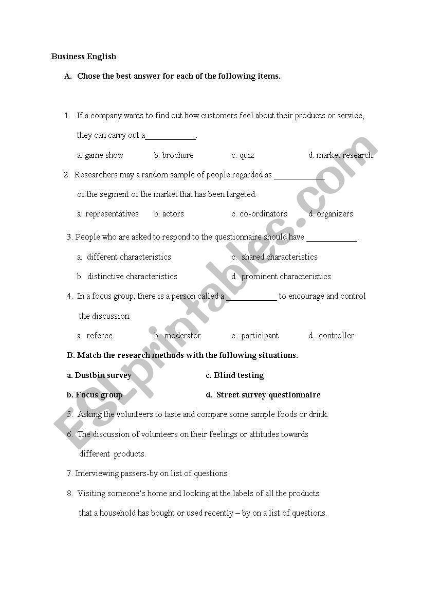 Business English worksheet