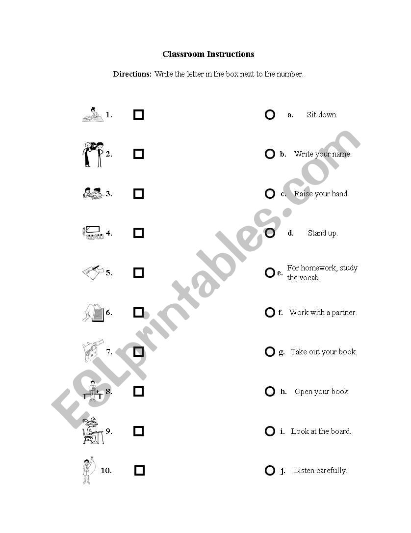 Classroom Instruction worksheet