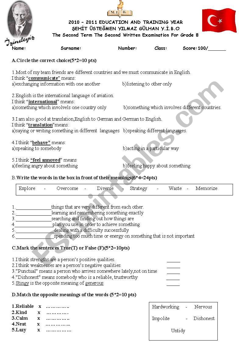 8th grade students exam second term