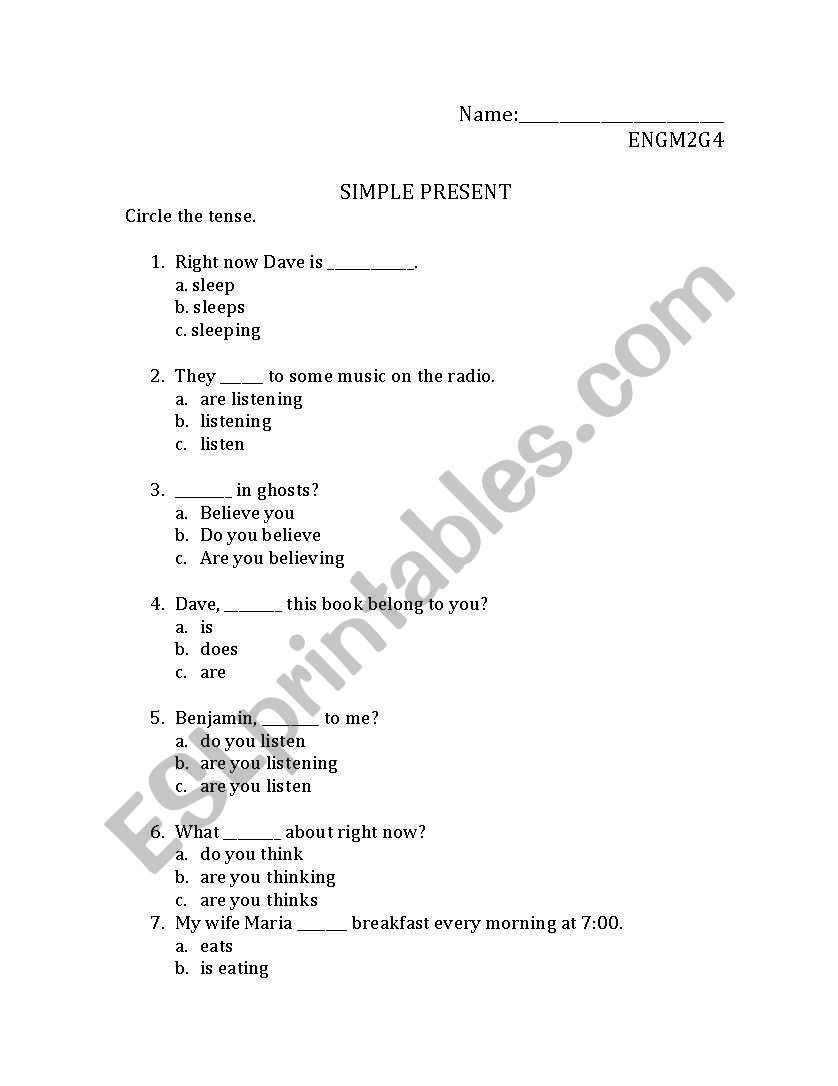 Present Simple worksheet
