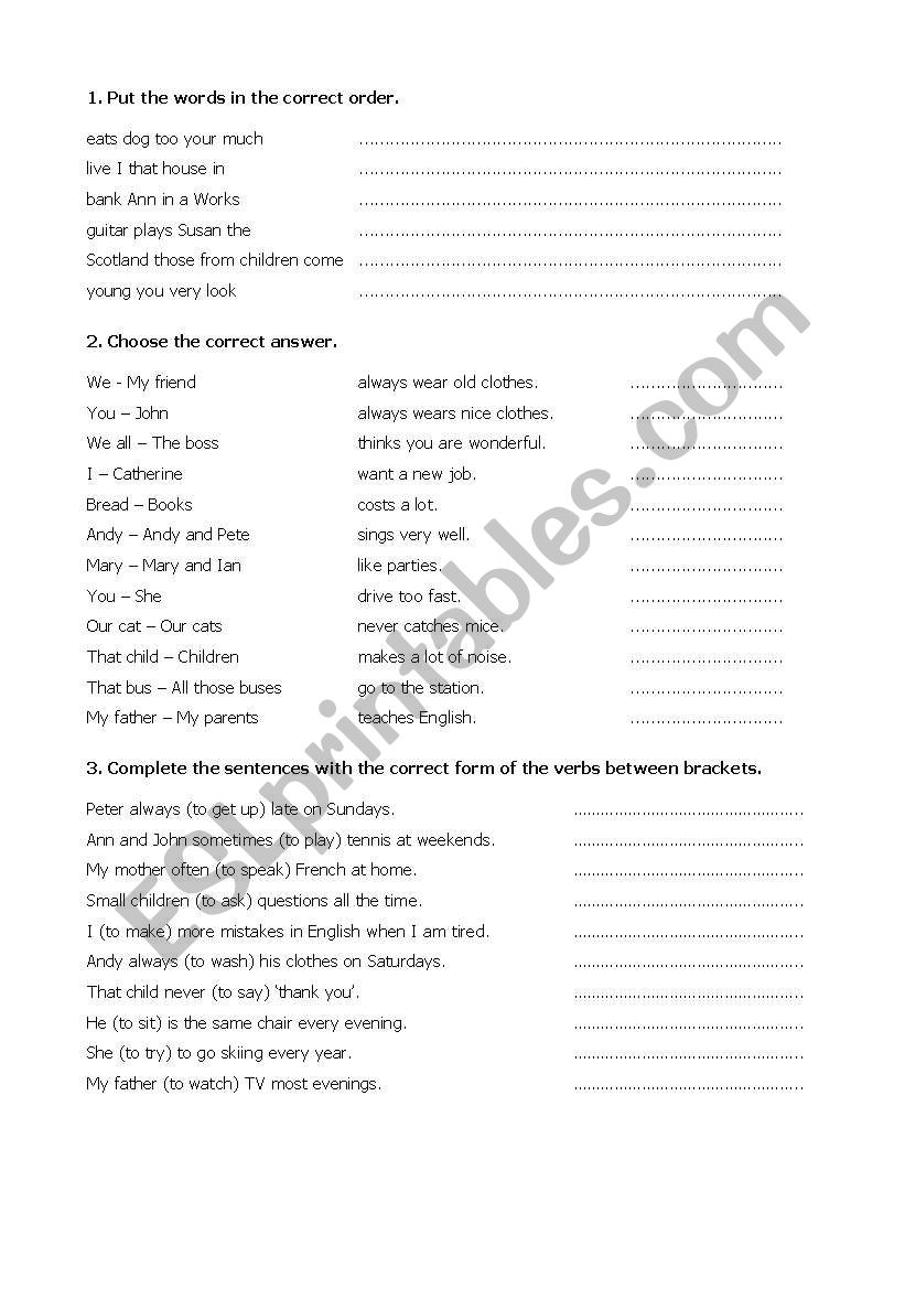 Present Simple Worksheet worksheet