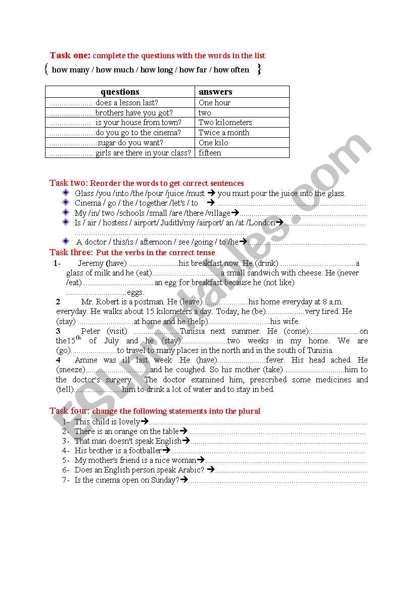 language test worksheet