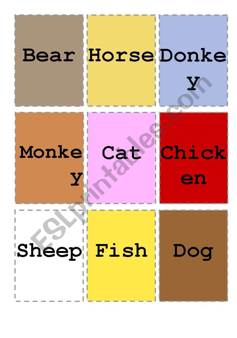 Animals flashcards worksheet