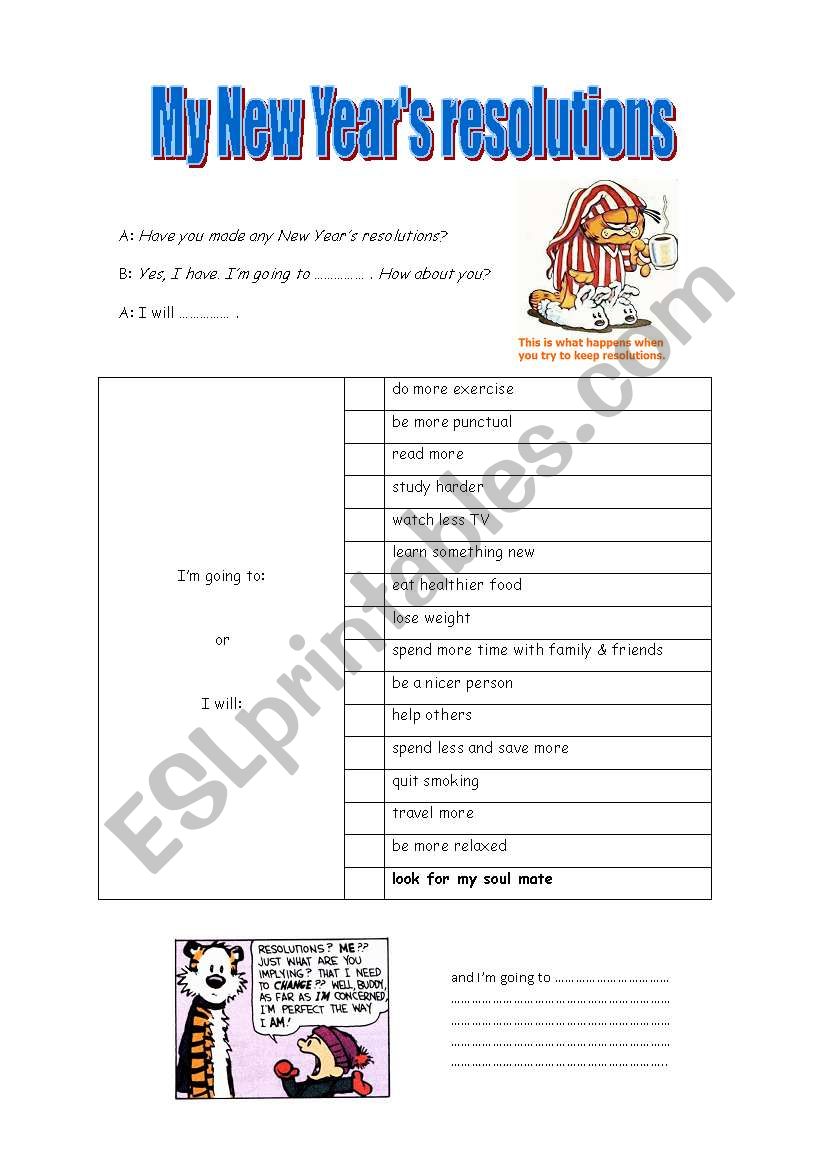 New Years Resolutions Worksheet