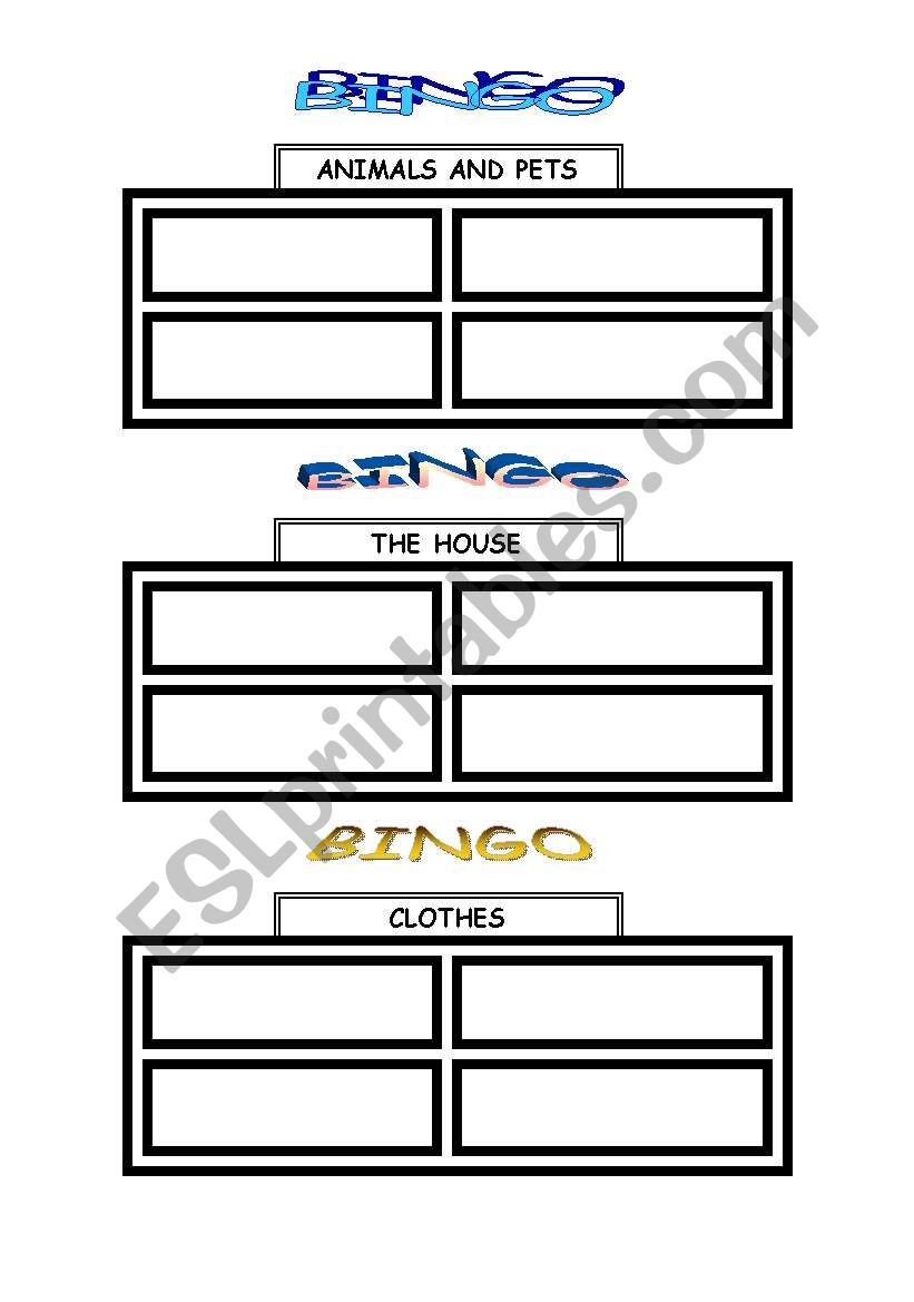 BINGO BLANK CARDS worksheet