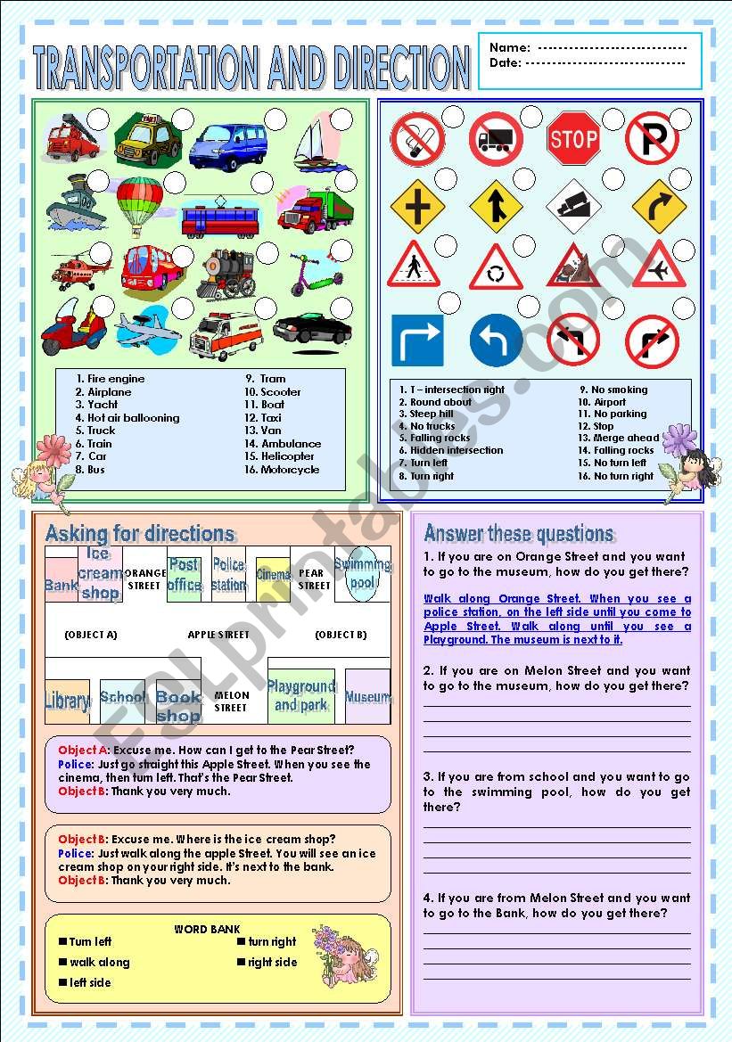 Transportation & Direction worksheet