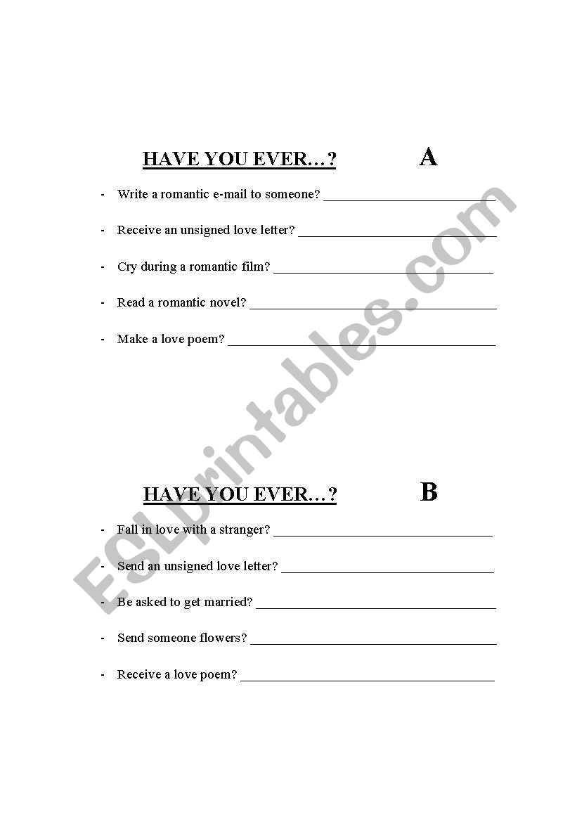 Have you ever...? worksheet