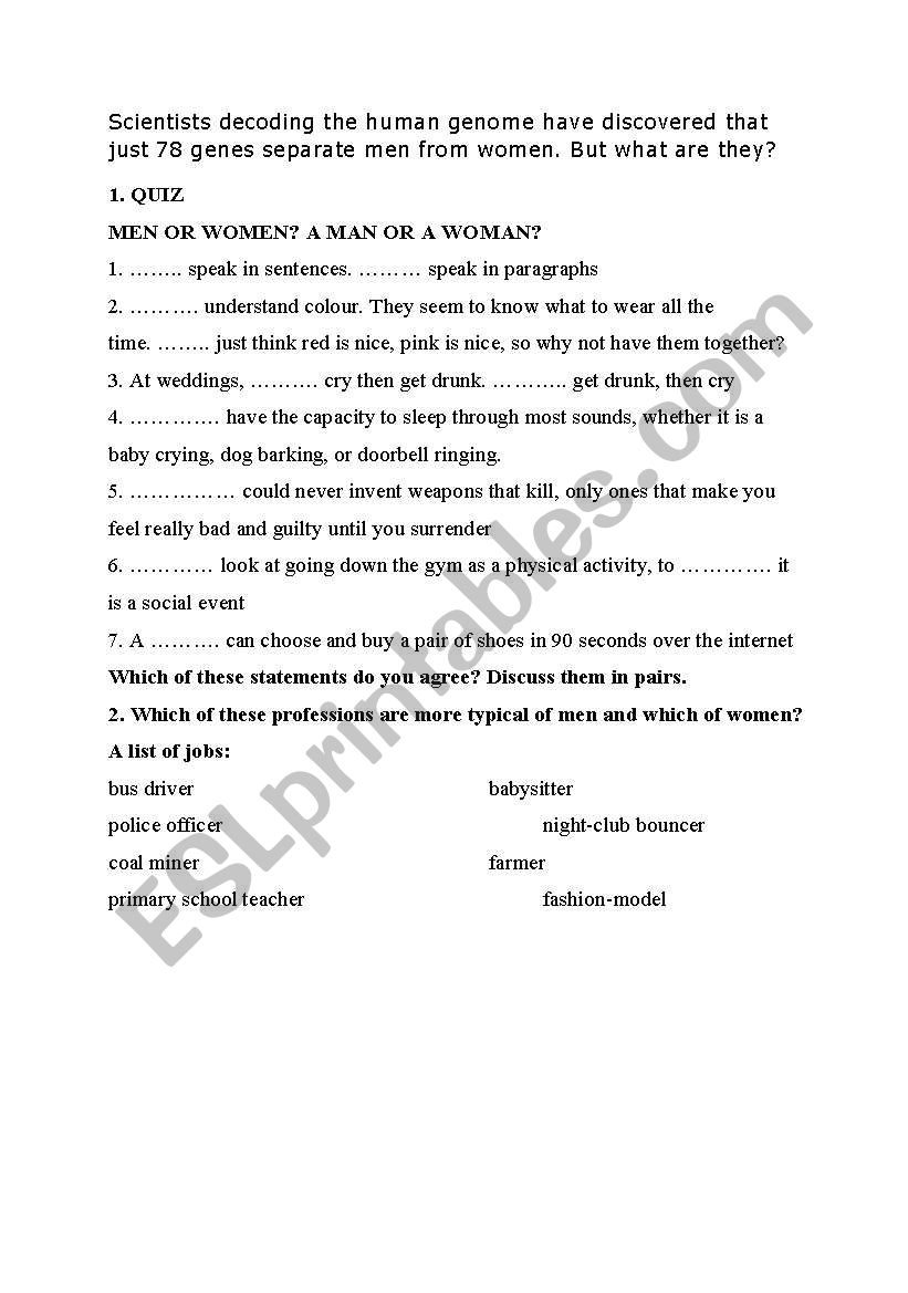 men and women worksheet