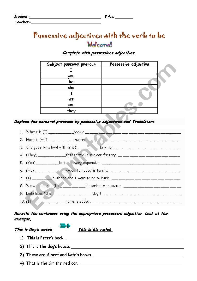 Possessive adjective worksheet