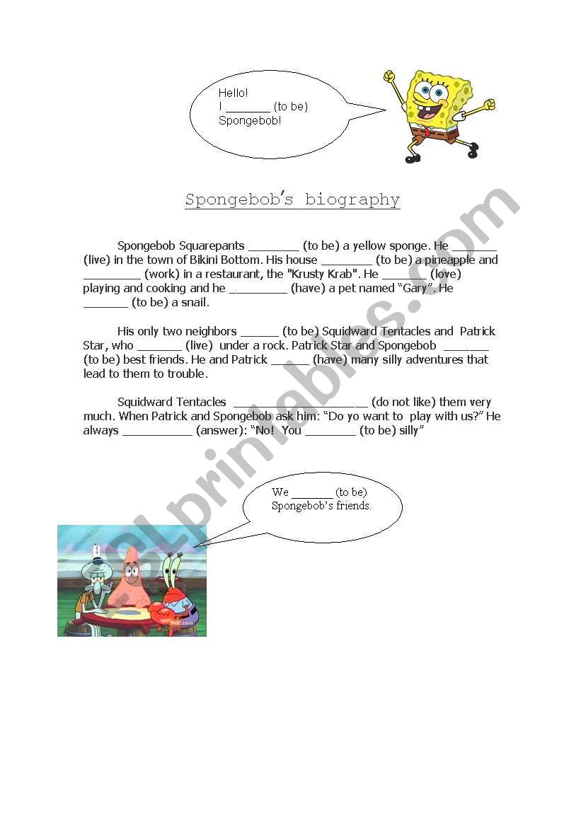 Spongebobs biography worksheet