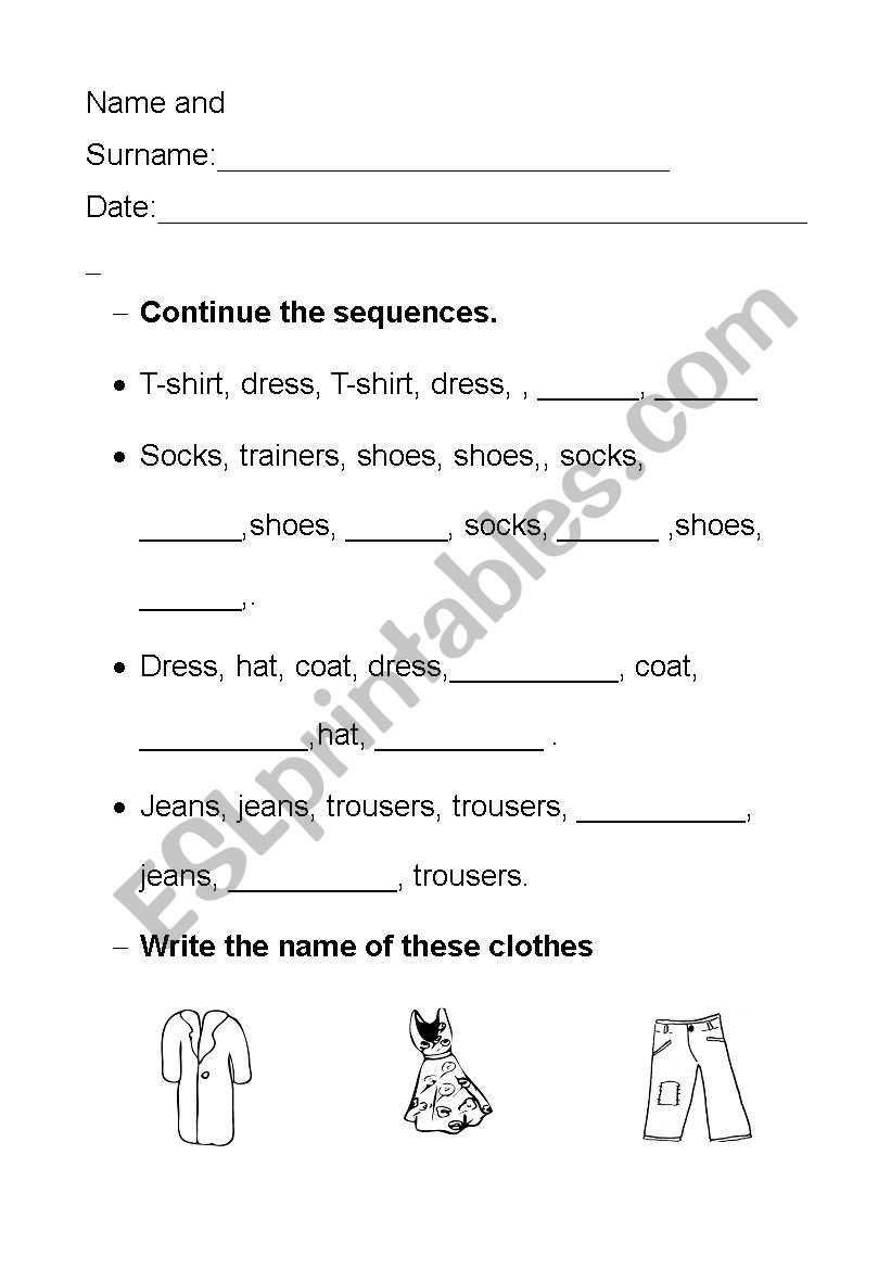 clothes sequences worksheet