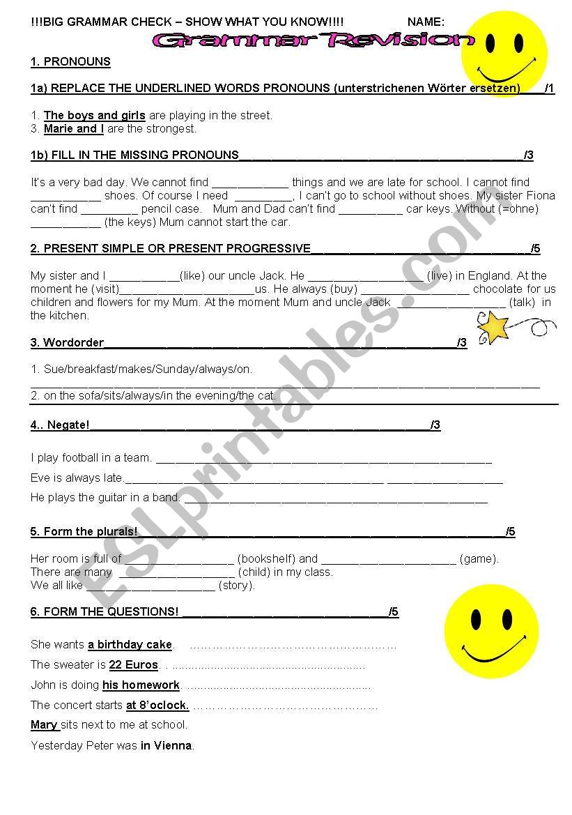 Test - Grammar Revision worksheet