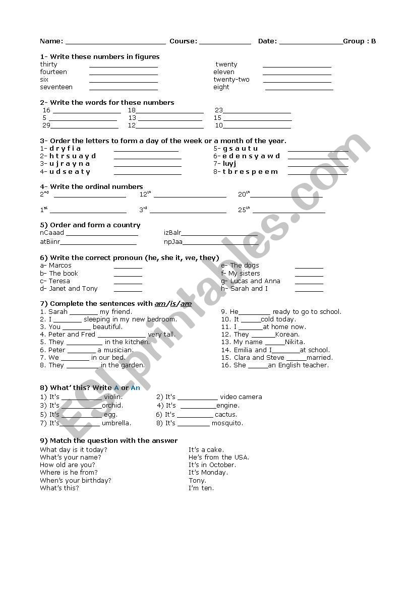 Test  worksheet