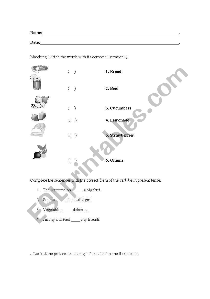 Food practice worksheet
