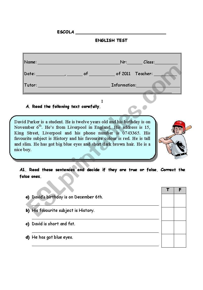 Diagostic Test worksheet