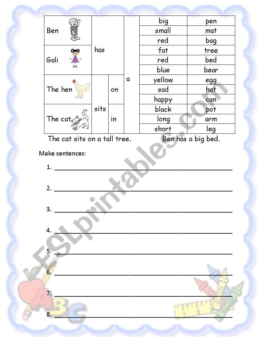 first sentences worksheet