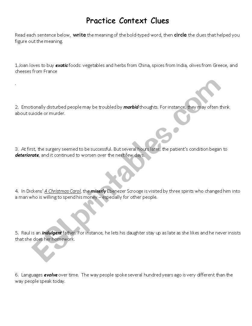 Practice Context Clues worksheet