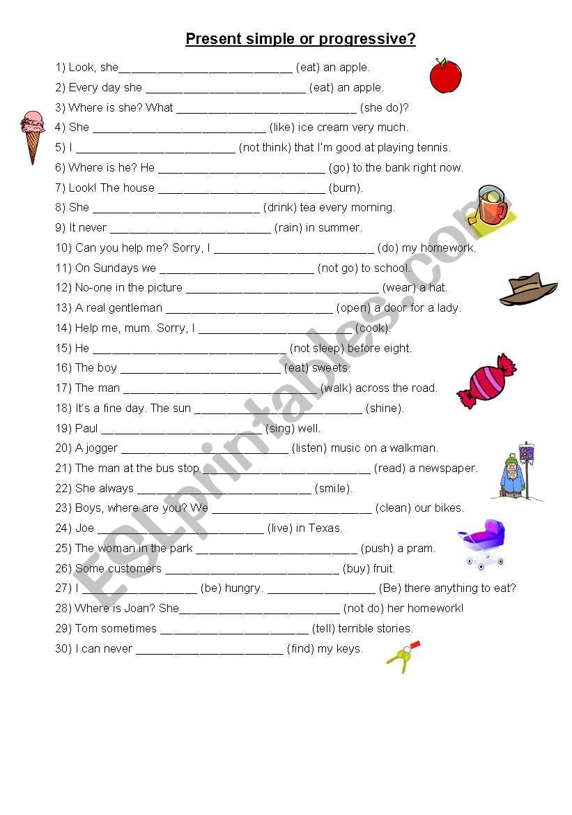 Simple Present vs. Present Progressive Worksheet