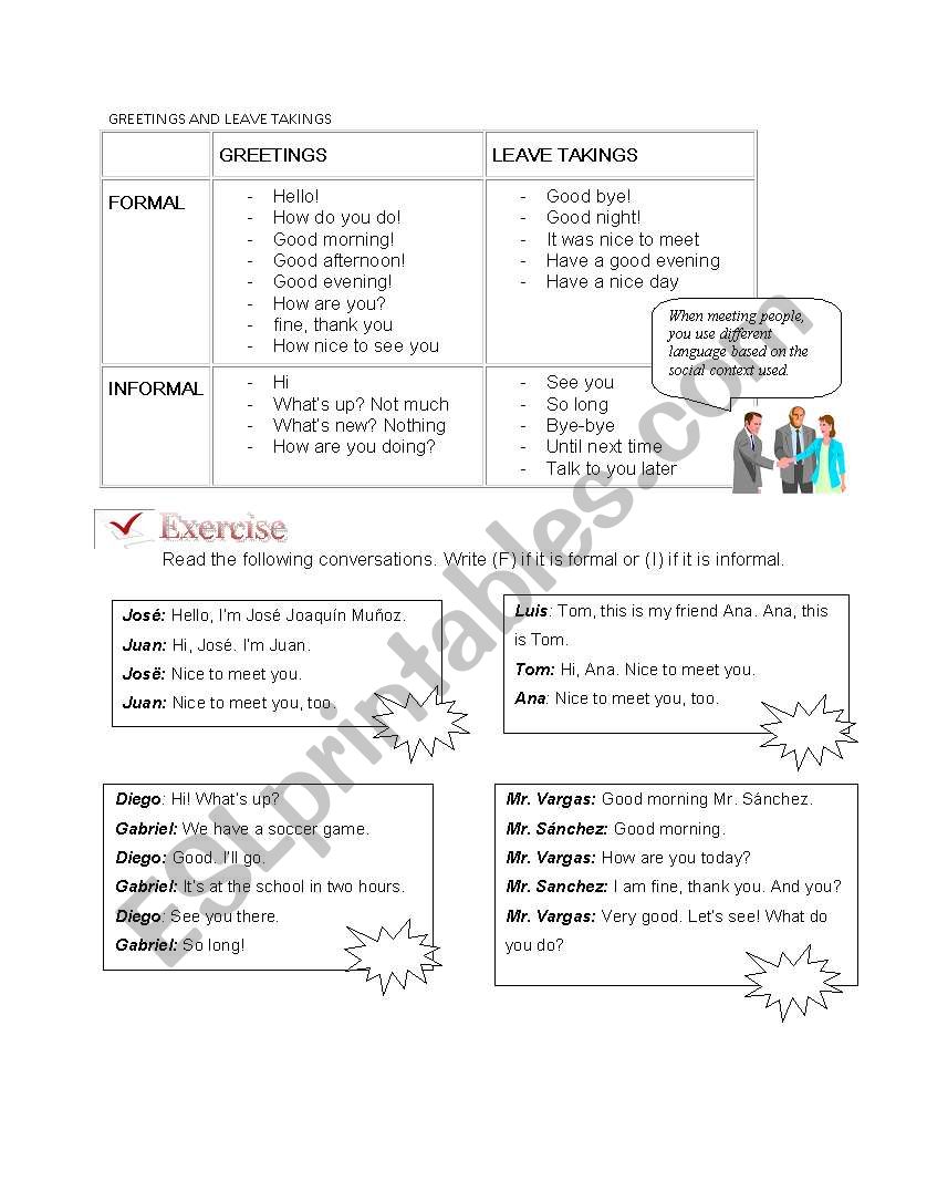 Greetings and leave takings worksheet