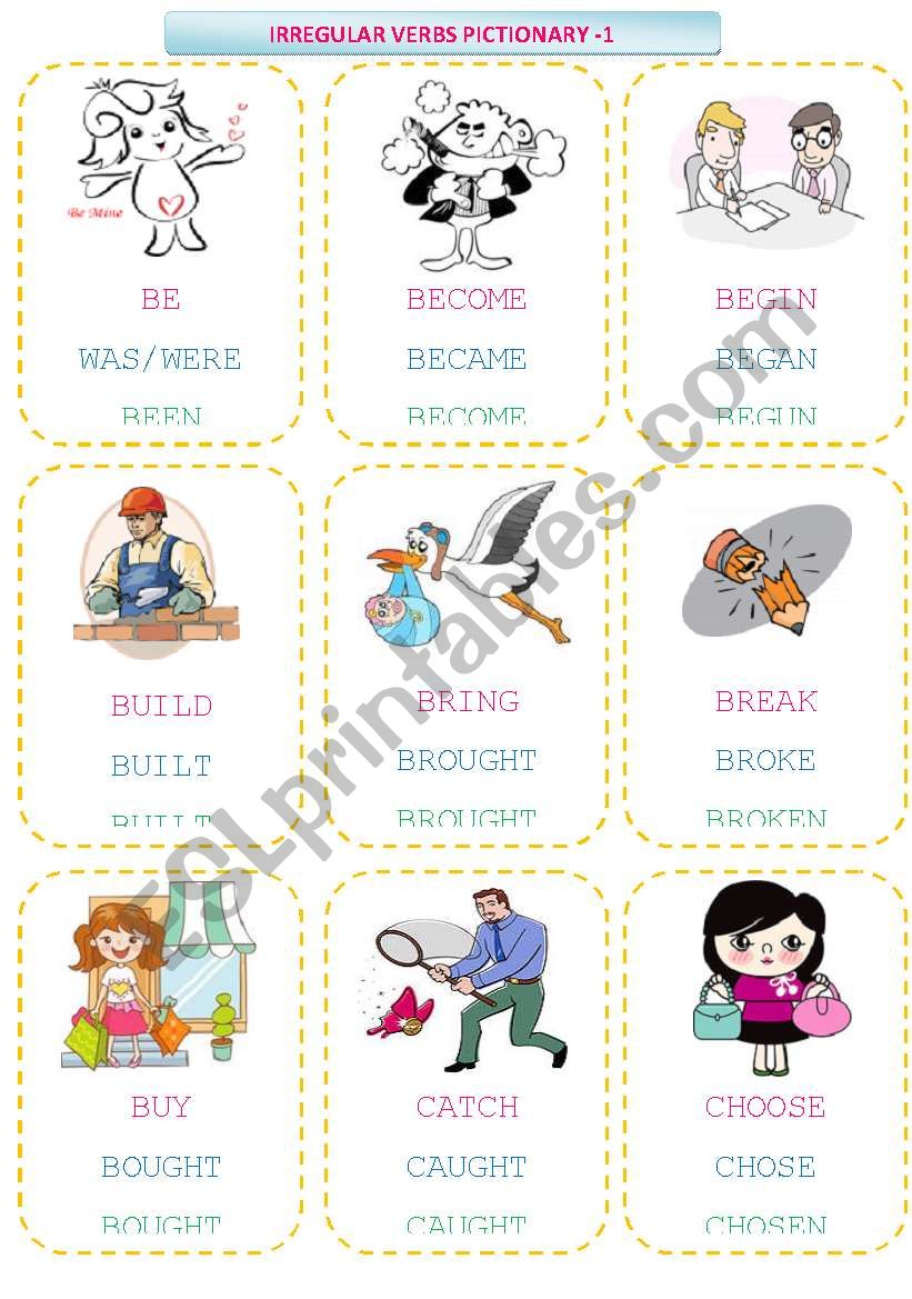 Irregular verbs flashcards worksheet