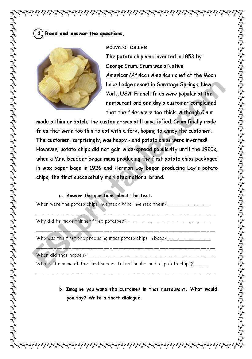 Potato chips reading comprehension