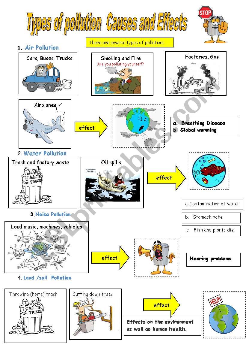 Types of pollution poster worksheet