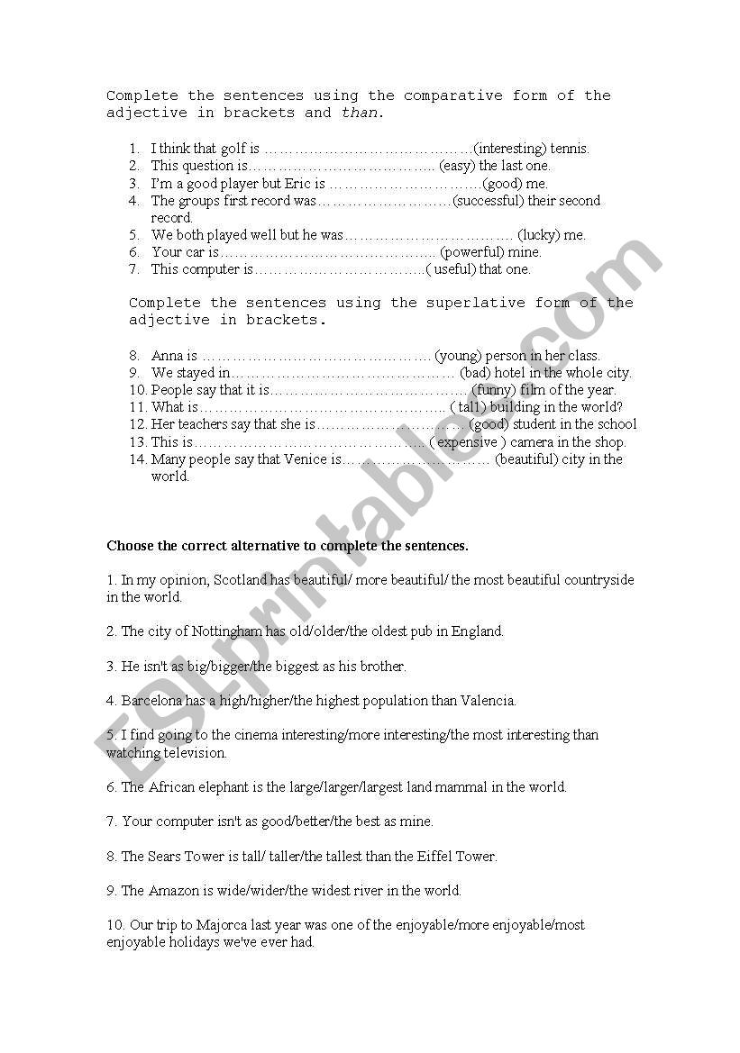 comparative superlative worksheet