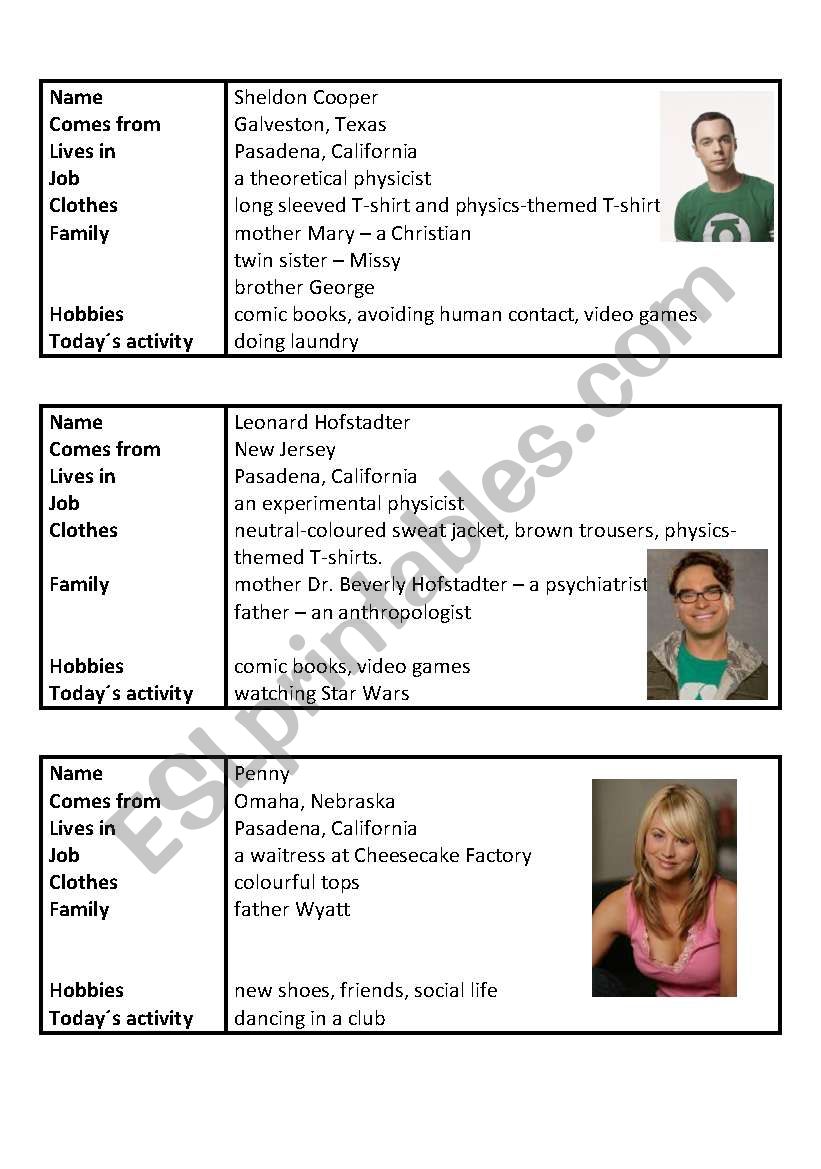 Role play The Big Bang Theory worksheet