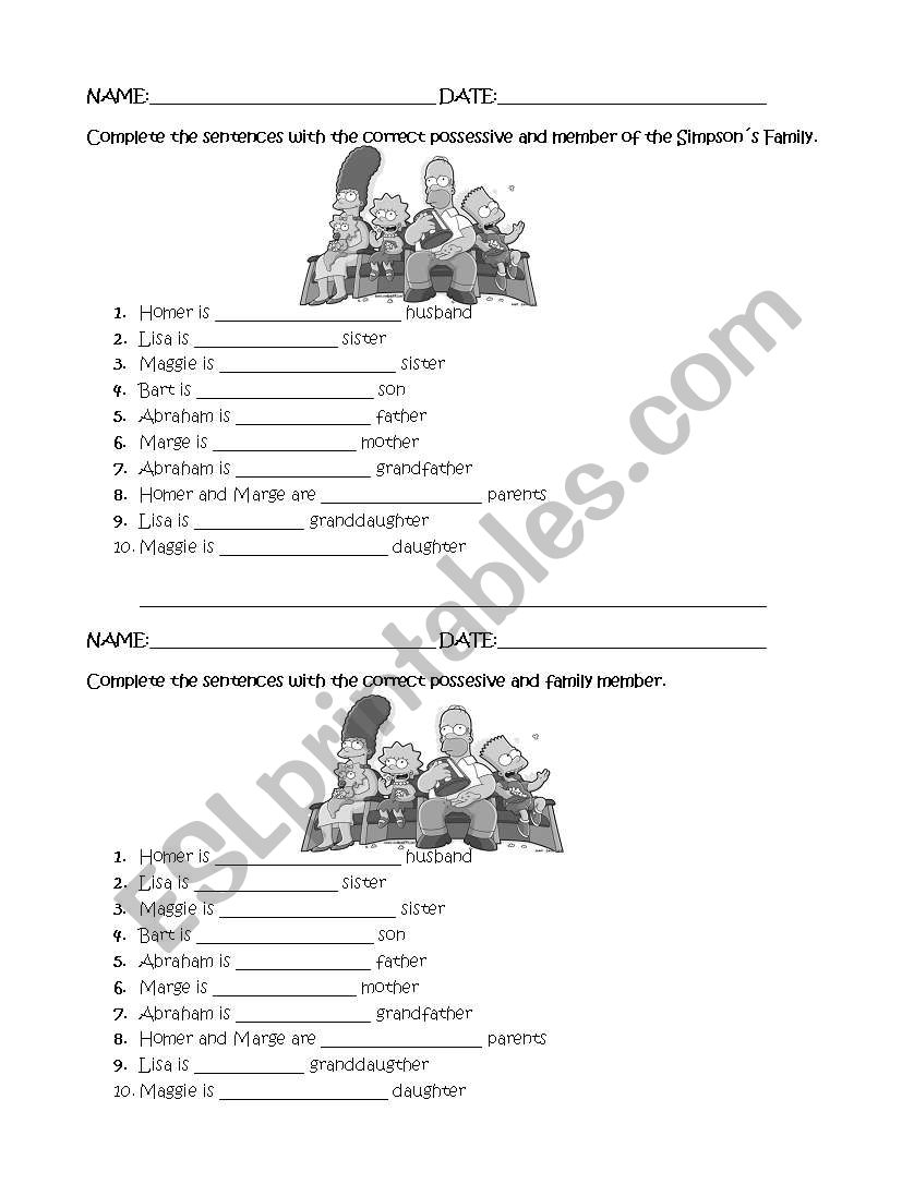 POSSESSIVES  AND FAMILY worksheet