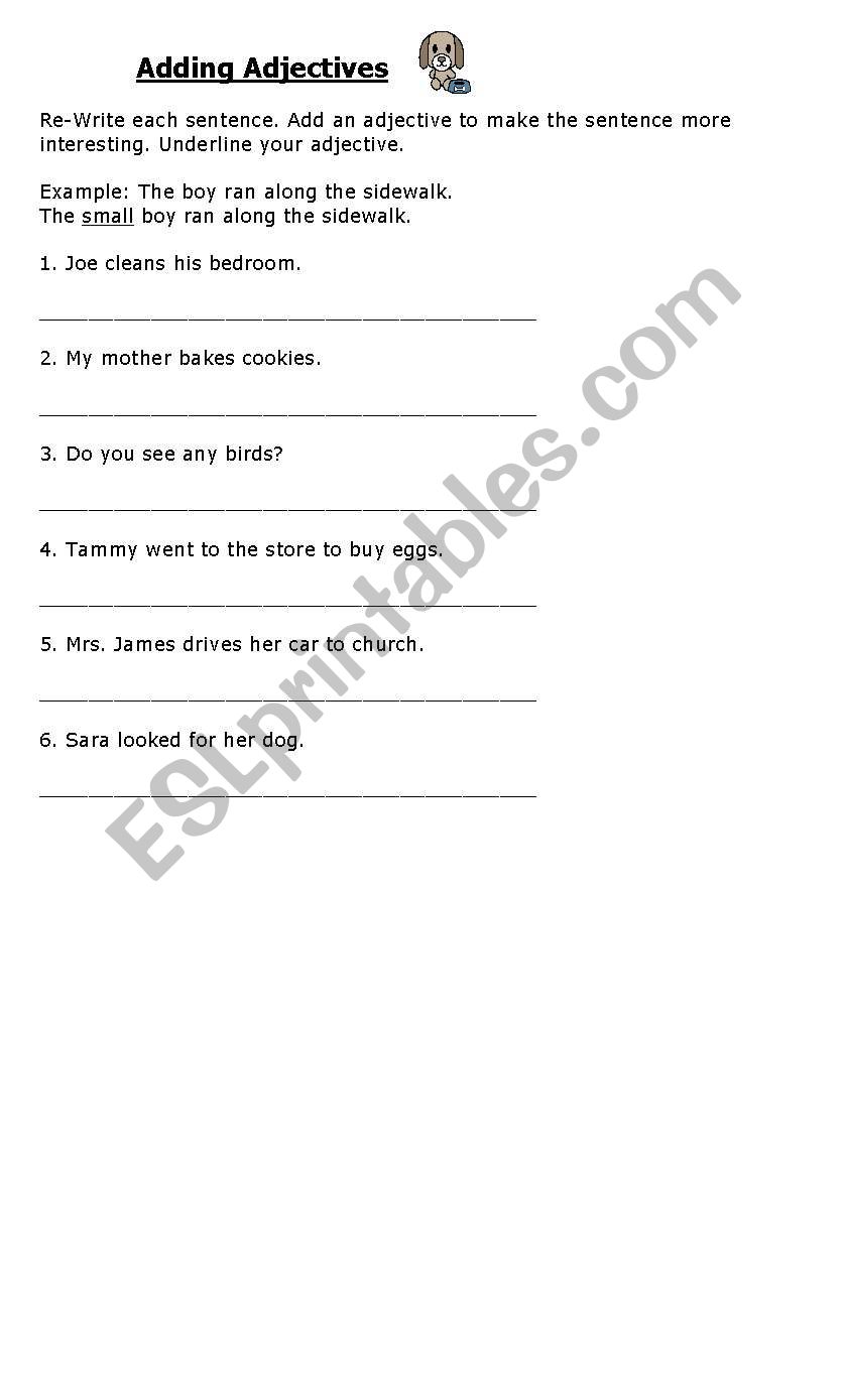 Adding adjectives worksheet