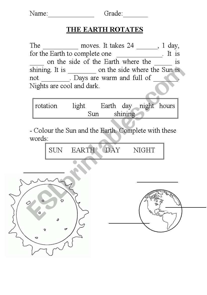 The Earth rotates worksheet