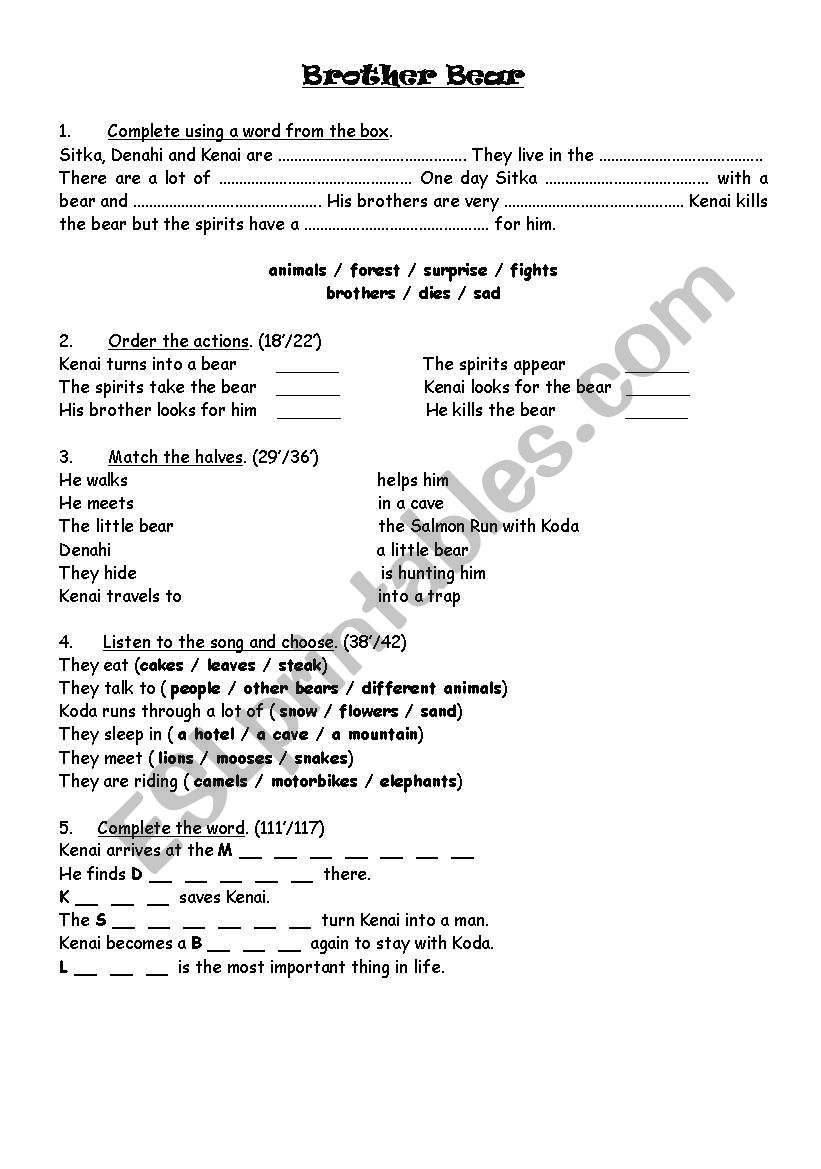 Brother Bear worksheet