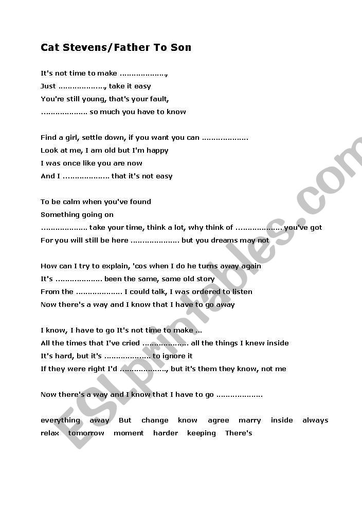 Cat Stevens/Father To Son Song Worksheet