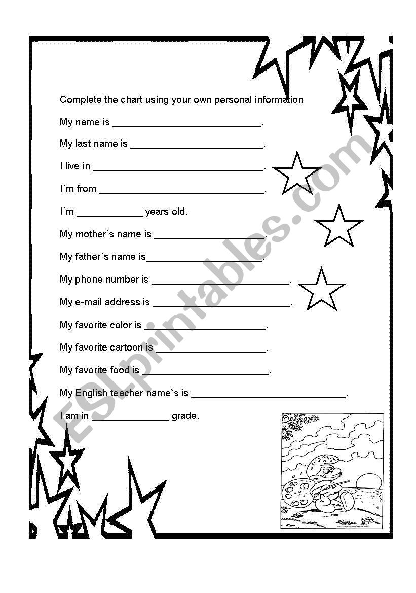 Personal information worksheet