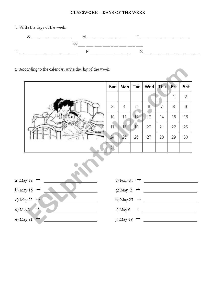 Days of the week worksheet